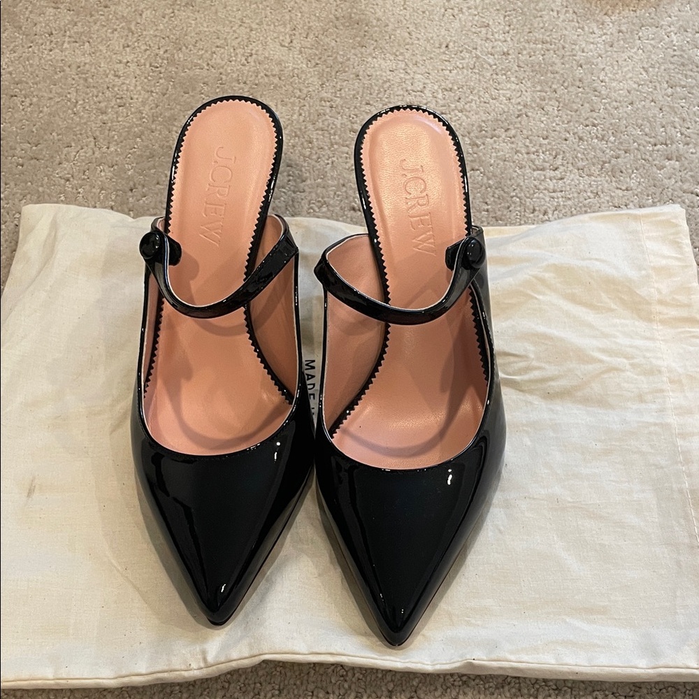 J. Crew Black Patent Leather Pointed Mules